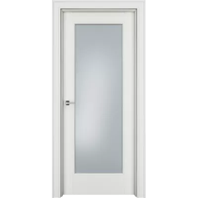 Дверь Офрам ДЕЛЬТА со стеклом, эмаль молочно-белая RAL 9010